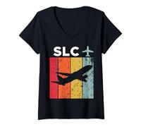 Mujer SLC Salt Lake City Aeropuerto Camiseta Cuello V