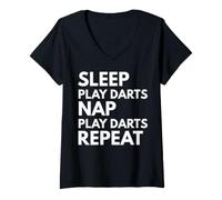 Mujer Sleep Nap Play, Jugador de Dardos, Amante de la repetición Camiseta Cuello V