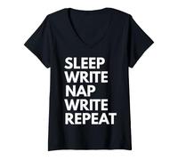 Mujer Sleep Nap Write Repeat Lover Escritor Escritura de Autor Camiseta Cuello V