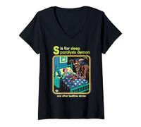 Mujer Sleep Paralysis Demon Sarcastic Retro Funny Adult Humor Camiseta Cuello V