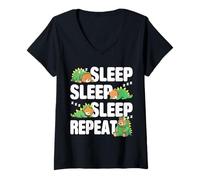Mujer Sleep Sleep Sleep Repeat Cute Sleeping Bear Pijama Camiseta Cuello V