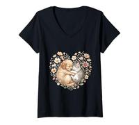 Mujer Sleeping Puppy Kitten Heart Floral Boho Nature Camiseta Cuello V