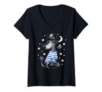 Mujer Sleepy Black Caniche Stars and Moon Dog Lover Pijama para Dormir Camiseta Cuello V