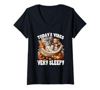 Mujer Sleepy Cat For Women Men & Kids Fall Vibes For Kitten Lover Camiseta Cuello V