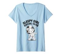 Mujer Sleepy Girl Social Club Cozy Pijama Humor Lindo Camiseta Cuello V