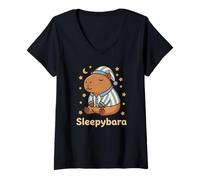 Mujer Sleepybara Lindo Capybara Siesta En Pijama Camiseta Cuello V