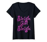 Mujer Sleigh Girl Sleigh Bright Christmas Vibes Funny Xmas Holiday Camiseta Cuello V