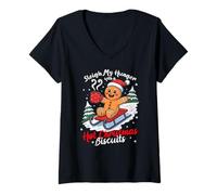Mujer Sleigh My Hunger with a Hot Christmas Biscuits Camiseta Cuello V