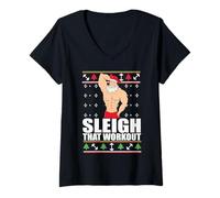 Mujer Sleigh That Workout Divertido Sexy Fit Santa Claus Feo Navidad Camiseta Cuello V