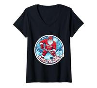 Mujer Sleigh The Game Ice Hockey Player Christmas Santa Lover Xmas Camiseta Cuello V