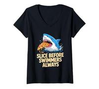 Mujer Slice Before Swimmers Always Shark Pizza Camiseta Cuello V
