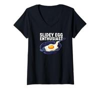 Mujer Slidey Egg Enthusiast Cast Iron Skillet Seasoning Cooking Camiseta Cuello V