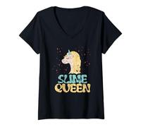 Mujer Slime Queen, unicornio, hazlo tú mismo, para hacer limo, lindo amante del limo Camiseta Cuello V