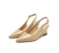 Mujer Slope Heeled Sandals French Temperament Pointed Toe Platform Dress Shoes Commuter Elegant Comfortable Non-Slip Work Wedding Dating Shoes Marrón 35