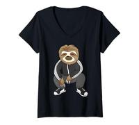 Mujer Sloth Doing A Slav Squat In His Tracksuit Camiseta Cuello V