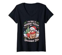 Mujer Sloth Only a Morning Person On December 25 Christmas Humor Camiseta Cuello V