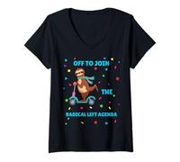 Mujer Sloth Riding Scooter se va para unirse a la Agenda de la Izquierda Radical Camiseta Cuello V