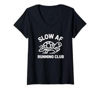 Mujer Slow AF Running Club Funny Turtle Jogging Diseño Camiseta Cuello V