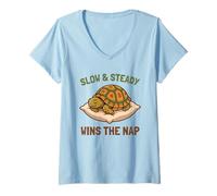 Mujer Slow and Steady GANA la Siesta Divertida Caja para Dormir Turtle Lazy Camiseta Cuello V