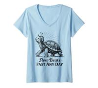 Mujer Slow Beats Fast Any Day Turtle Chill Filosofía Camiseta Cuello V