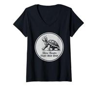 Mujer Slow Beats Fast Any Day Turtle Relax Filosofía Cita Camiseta Cuello V