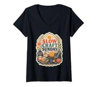 Mujer Slow Craft Sunday Ganchillo Lana Camiseta Cuello V