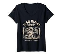 Mujer Slow Hiking Society Raccoon Hiker Trekking Camiseta Cuello V