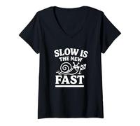 Mujer Slow Is The New Fast Snail Funny Slow Living Camiseta Cuello V