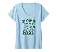 Mujer Slow Is The New Fast Snail Funny Slow Living Camiseta Cuello V