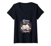 Mujer Slow Living Mamá Cozy Cottagecore Lectura Estética Camiseta Cuello V