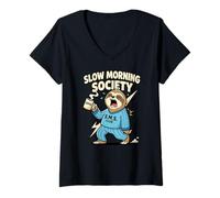 Mujer Slow Morning Society Coffee S.m.s Sloth Ultra Cámara Lenta Camiseta Cuello V