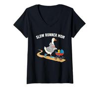 Mujer Slow Runner Mom Duck Jogging Cochecito Humor Camiseta Cuello V
