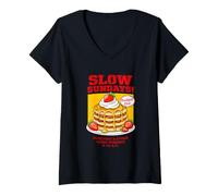 Mujer Slow Sundays Pancake Breakfast Funny Illustration Graphic Camiseta Cuello V