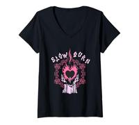 Mujer Slowburn Gothic Candle Heart Aesthetic Camiseta Cuello V