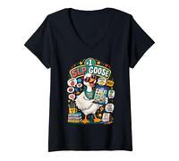 Mujer SLP Goose AAC Patólogo del Habla y lenguaje Divertido Camiseta Cuello V