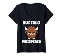 Mujer Small Animals Bison Funny Simple Whisperer Buffalo Camiseta Cuello V