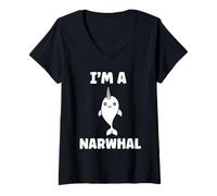 Mujer Small Cute Simple Minimalist Sea Unicorn I'm a Narwhal Camiseta Cuello V