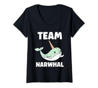 Mujer Small Cute Simple Minimalist Sea Unicorn Team Narwhal Camiseta Cuello V