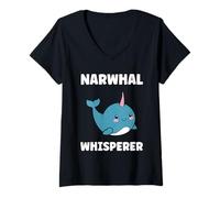 Mujer Small Cute Simple Minimalist Sea Unicorn Whisperer Narwhal Camiseta Cuello V