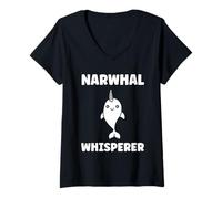 Mujer Small Cute Simple Minimalist Sea Unicorn Whisperer Narwhal Camiseta Cuello V