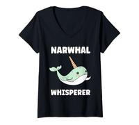 Mujer Small Cute Simple Minimalist Sea Unicorn Whisperer Narwhal Camiseta Cuello V
