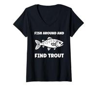 Mujer Small Cute Trouts Simple Fish Around and Find Trout Camiseta Cuello V