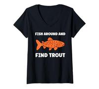 Mujer Small Cute Trouts Simple Fish Around and Find Trout Camiseta Cuello V