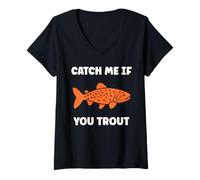 Mujer Small Cute Trouts Simple Fish Catch me if youTrout Camiseta Cuello V