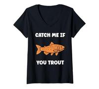 Mujer Small Cute Trouts Simple Fish Catch me if youTrout Camiseta Cuello V