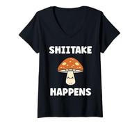Mujer Small Funny Minimalist Mushroom Simple Happens Shiitake Camiseta Cuello V