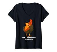Mujer Small Pussy Riding a Big Cock Funny Pussy Meme Adult Joke Camiseta Cuello V