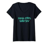 Mujer Small Steps Every Day Motivational Quote Design Camiseta Cuello V