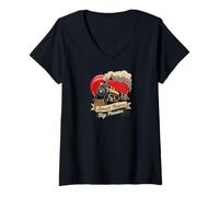 Mujer Small Trains Big Passion Steam Train Model Railroad Hobby Camiseta Cuello V
