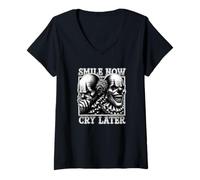 Mujer Smile Ahora llora más Tarde de los 90 Cholo Tattoo Art Camiseta Cuello V